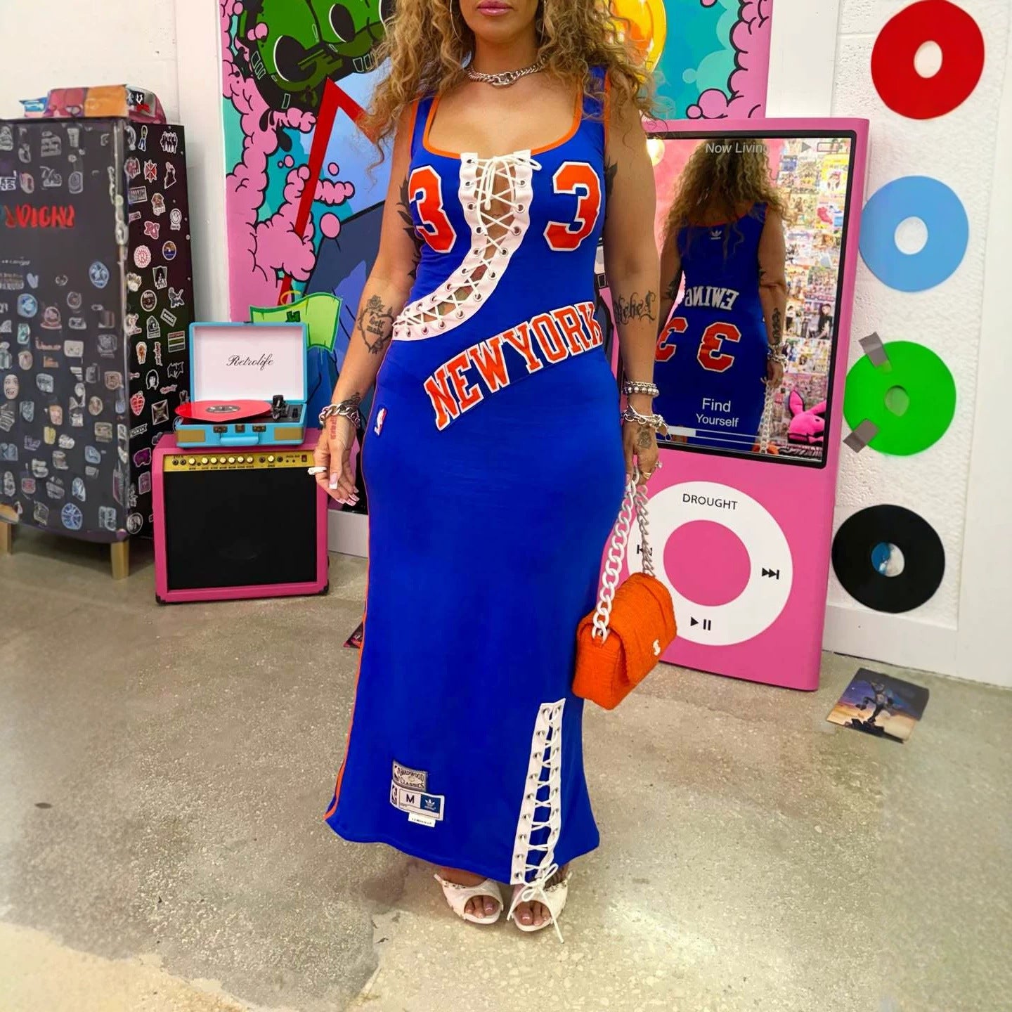 Shay Kawaii New York Knicks Ewing Print Tank Slit Maxi Bodycon Dress