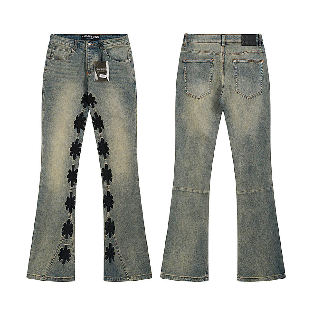 LOSTSHDWS Floral-Embroidered Flared-Hem Jeans