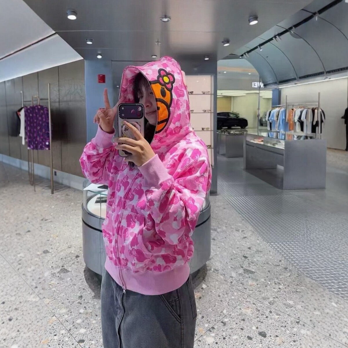 BAPE Lisa Baby Milo ABC Camo Full Zip Hoodie Women Pink Blue