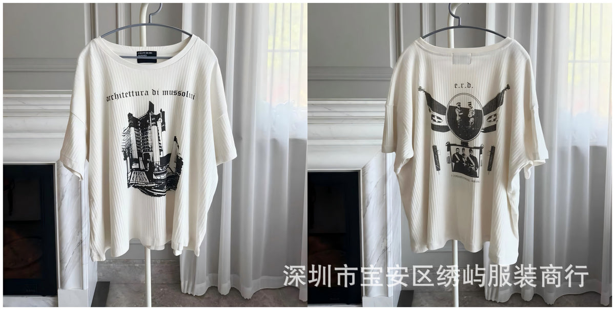 ERD Portrait Letter Print Crew Neck Short Sleeve T Shirt Unisex