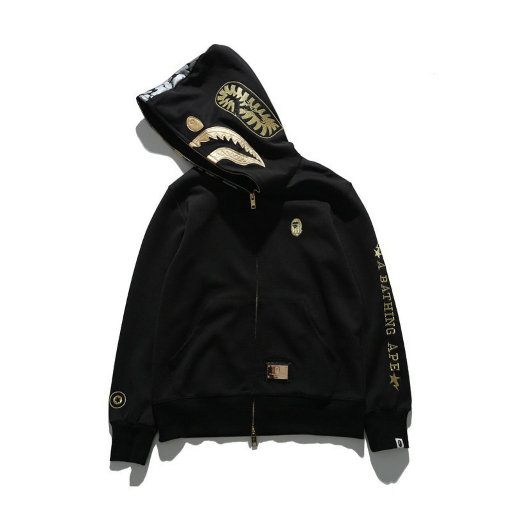 BAPE 23rd Anniv Gold Line Black/Gold Shark Full Zip Hoodie