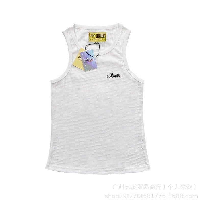Corteiz Style Y2K Geripptes Tanktop Ärmelloses Streetwear Basic Weste