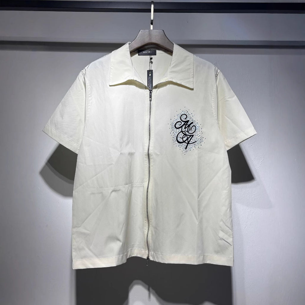 Amiri Rhinestone Letter Nylon Double Zip Short Sleeve Shirt Unisex
