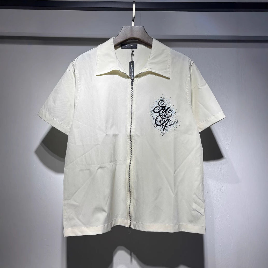 Amiri Rhinestone Letter Nylon Double Zip Short Sleeve Shirt Unisex