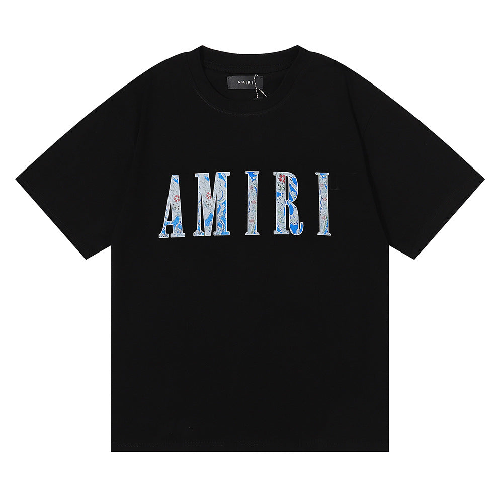 Amiri Rose Skull Letter Graphic Short Sleeve Tee Streetwear Unisex