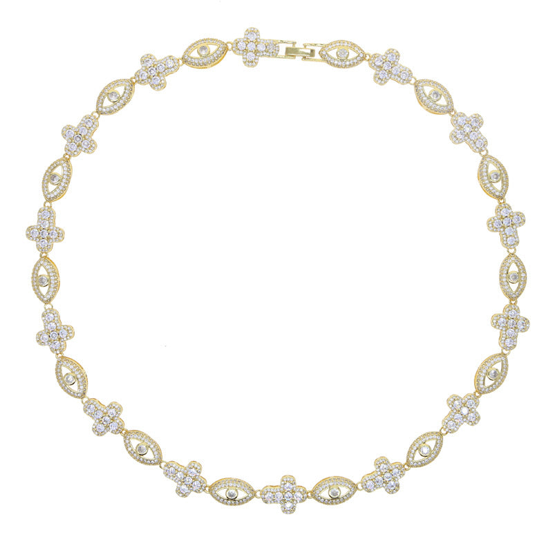 Iced Evil Eye Cross Pendant Hip Hop Chain Necklace