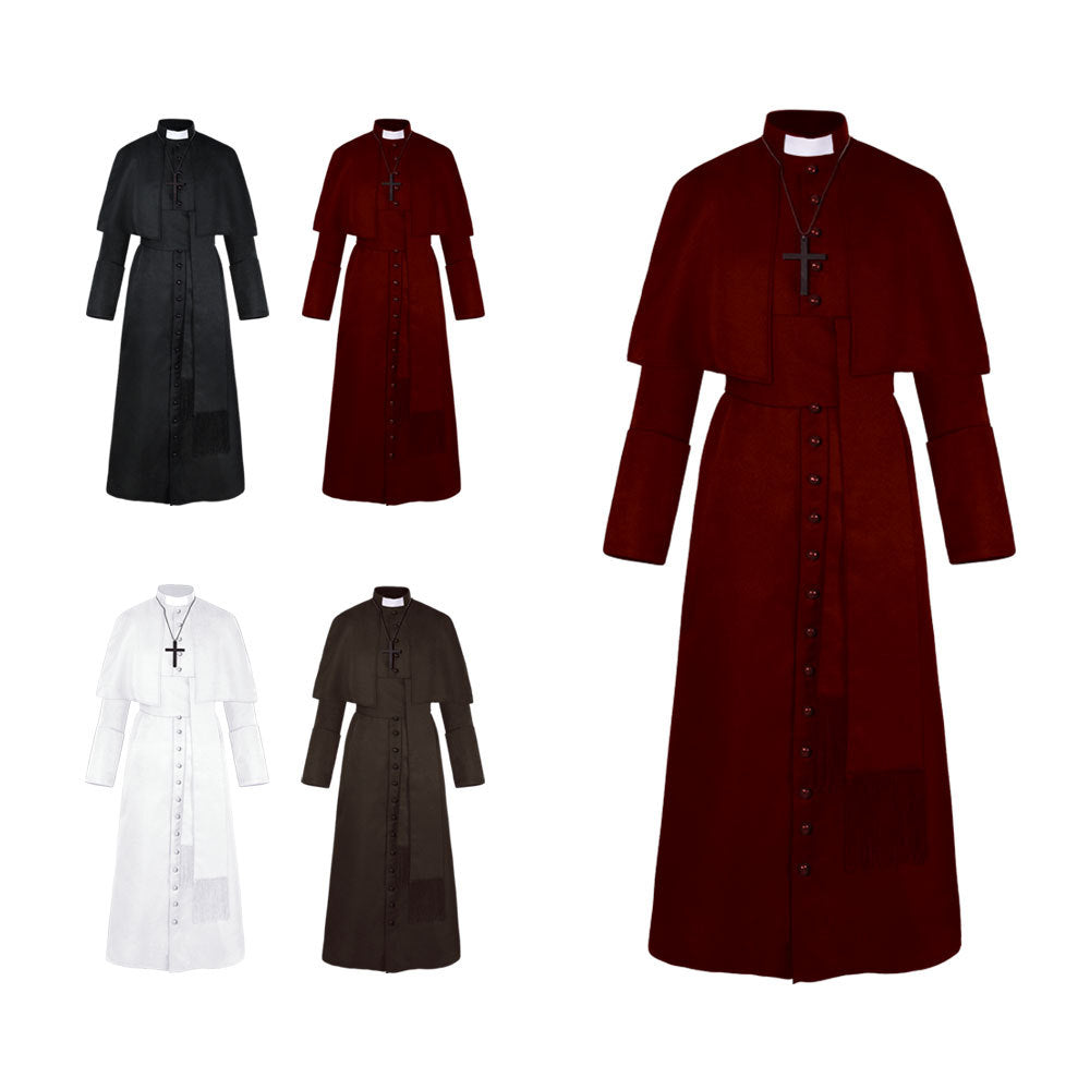 Halloween Men Priest Cosplay Medieval Long Robe Multi‑Color Party