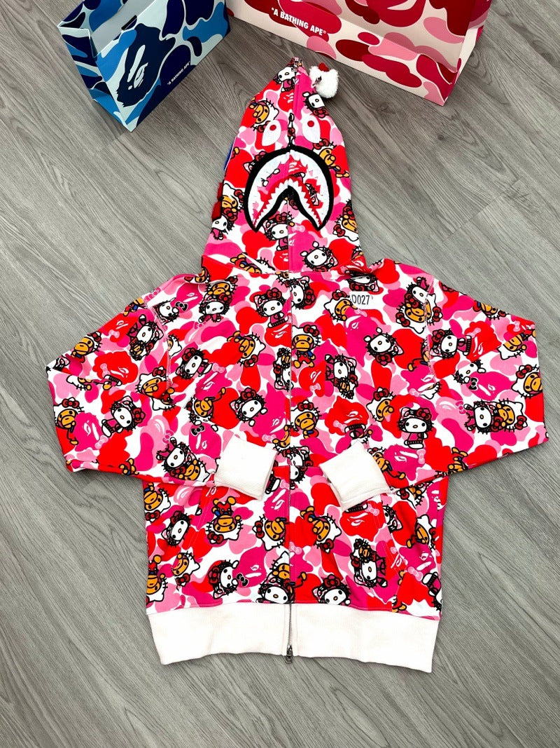 BAPE Shark Camo Print Full Zip Embroidery Streetwear Hoodie Unisex