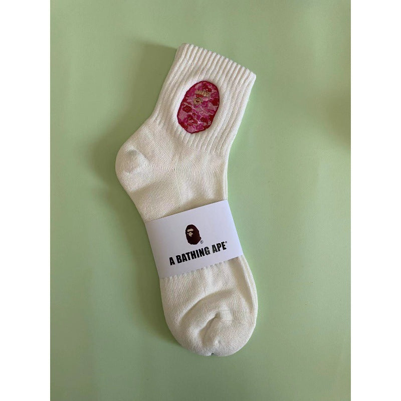 BAPE Ape Head Shark Embroidered Ribbed Crew Socks