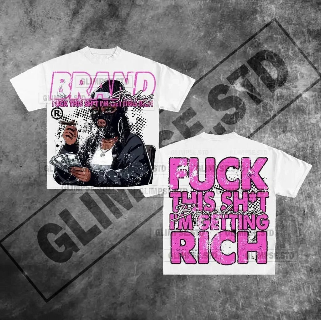 Y2K Rich Club Style Hip Hop Portrait Slogan Oversized Streetwear Cotton Tee