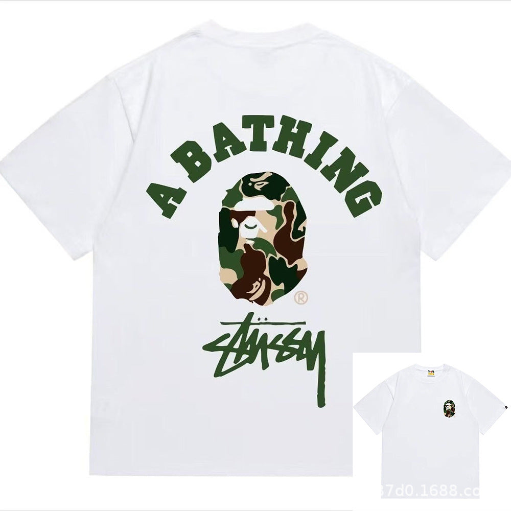 BAPE Shark Ape Head Camo Print Crew Neck Short Sleeve T‑Shirt Unisex