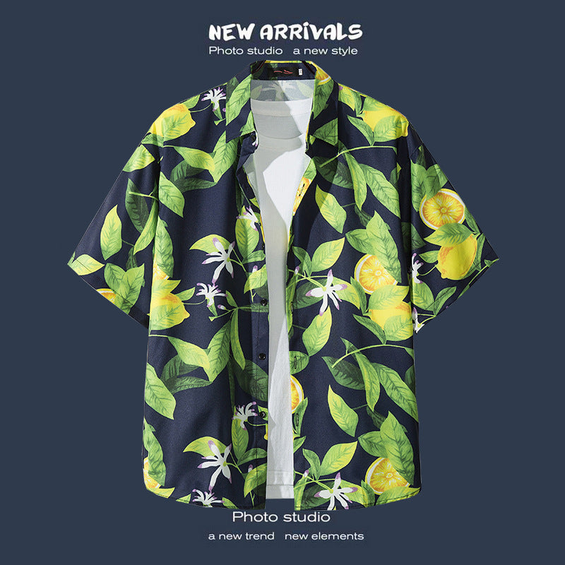 Mens Vintage Tropical Hawaiian Floral Loose Short Sleeve Beach Shirt