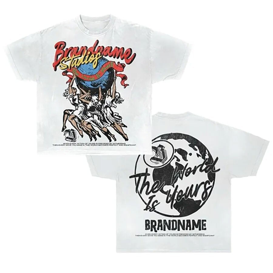 T-Shirt mit Oversized-Vintage-Schnitt und Y2K-Horror-Cartoon-Porträt im Delinquent-Stil aus Baumwolle