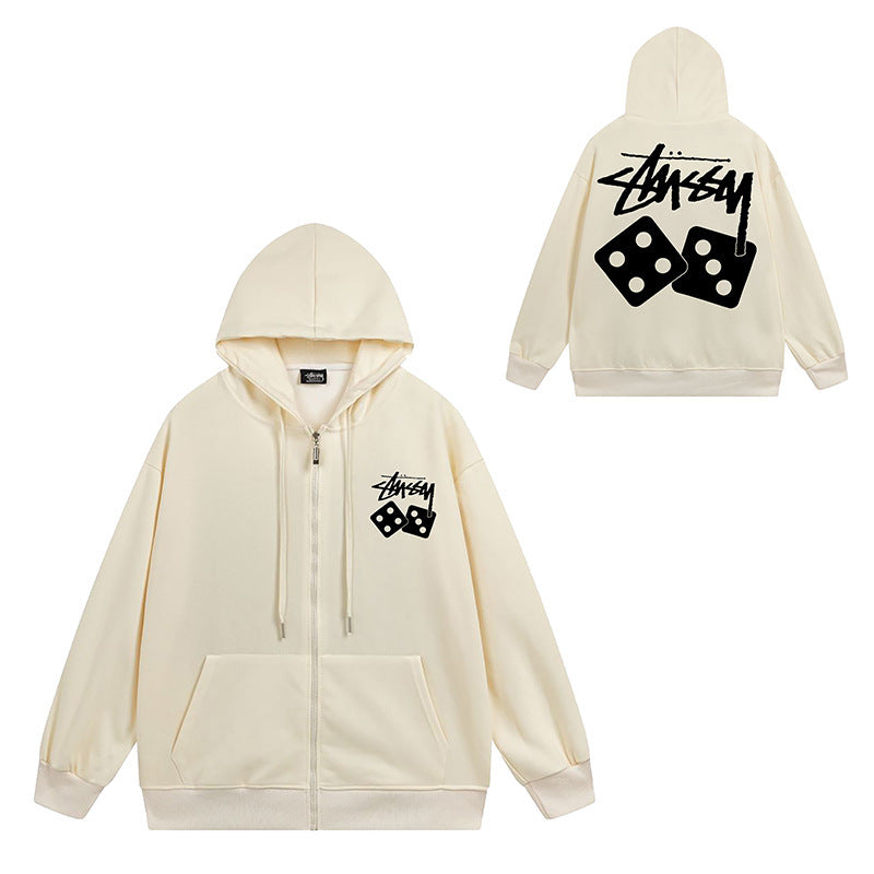 Stussy Graphic Zip Up Hoodie Letter Streetwear Casual Pullover Jacket
