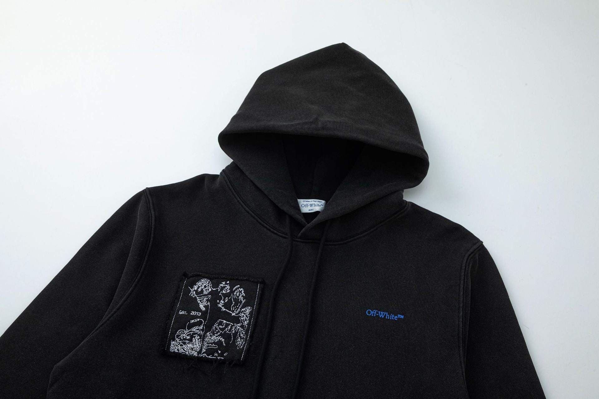 Off-White Pocket Portrait Letter Print Pullover Hoodie Unisex