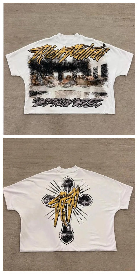 Y2K Punk Gothic Streetwear Grafik Unisex Oversized Baumwoll T-Shirt