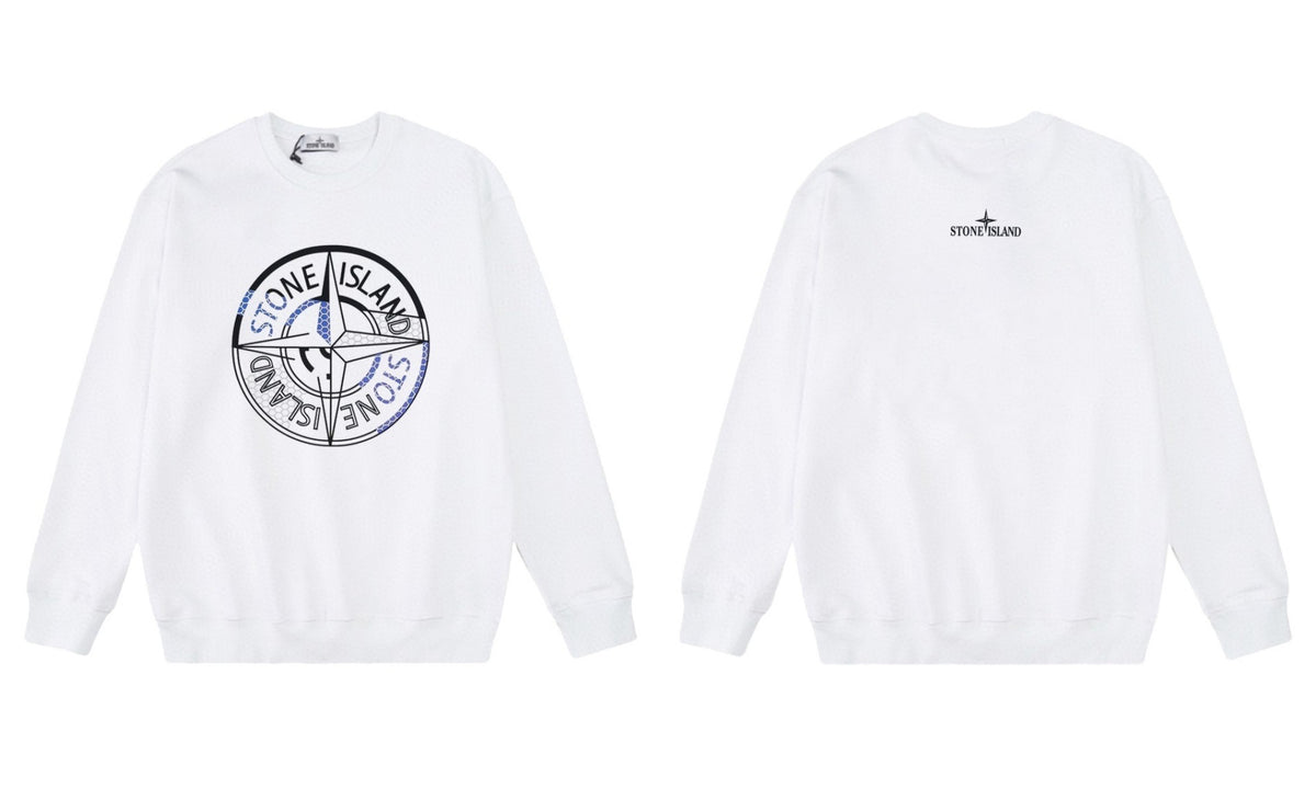 Stone Island Compass Print Crewneck Sweatshirt Men Autumn Pullover