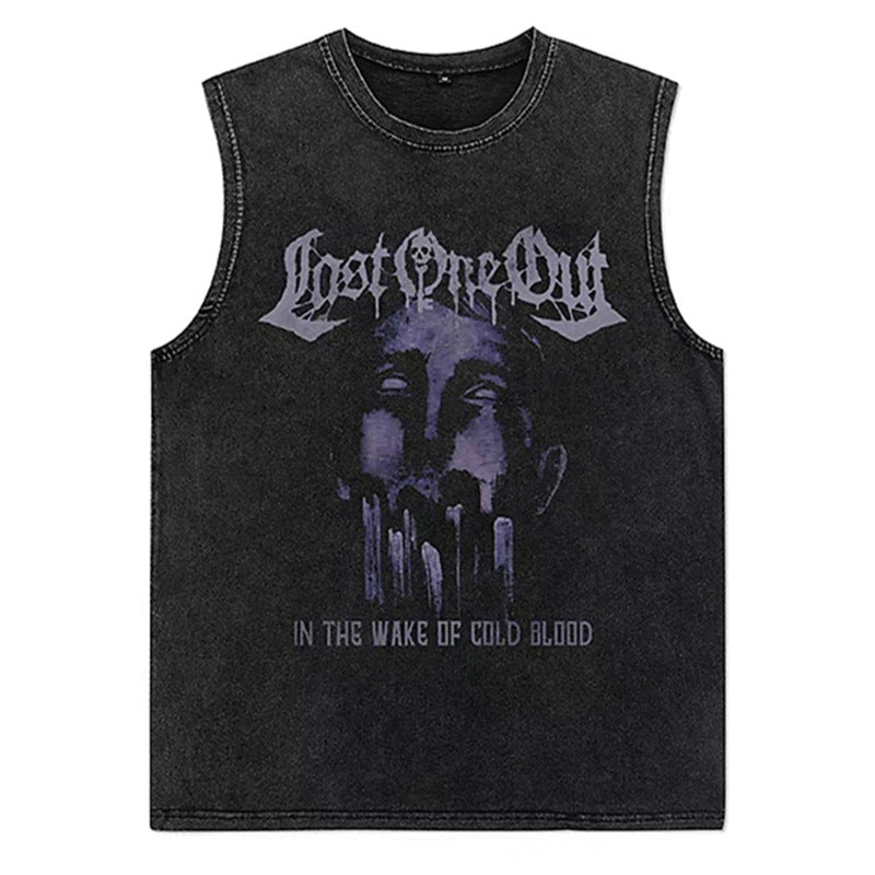 Vintage Washed Graphic Tank Top Mens Cotton Sleeveless Sports Vest