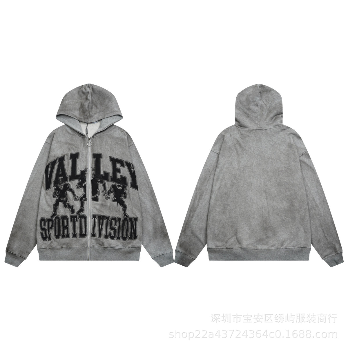 Valley Dreams Graphic Zip Up Hoodie Rhinestone Vintage Street Jacket