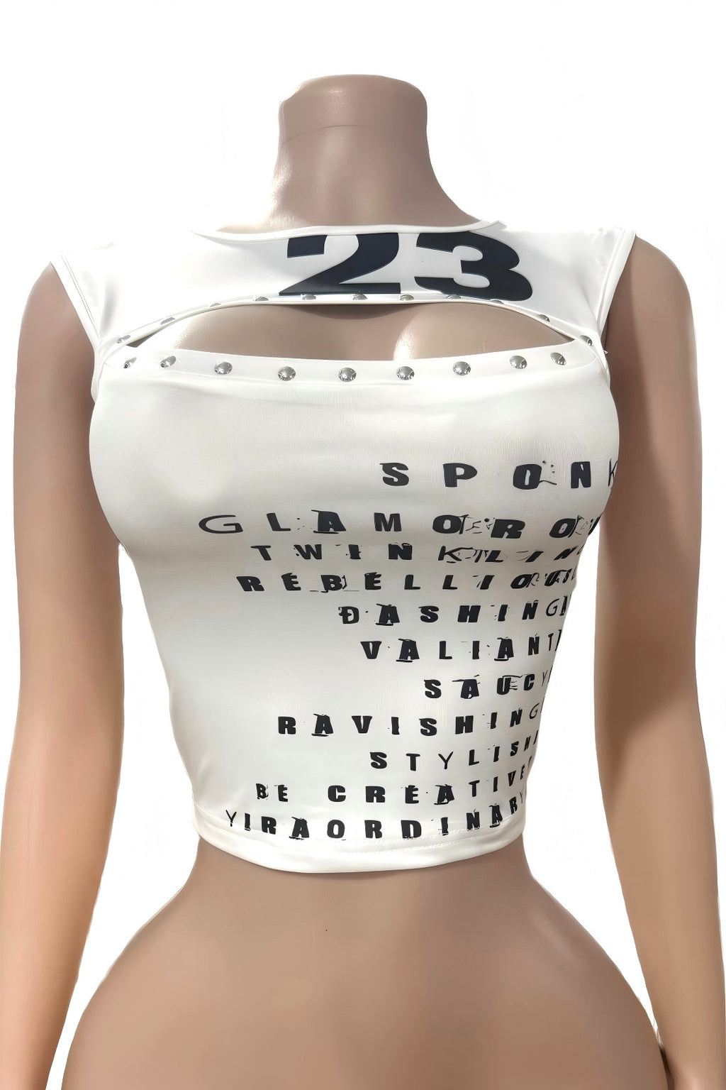 Letter Print Cutout Sleeveless Crop Tank Top Women