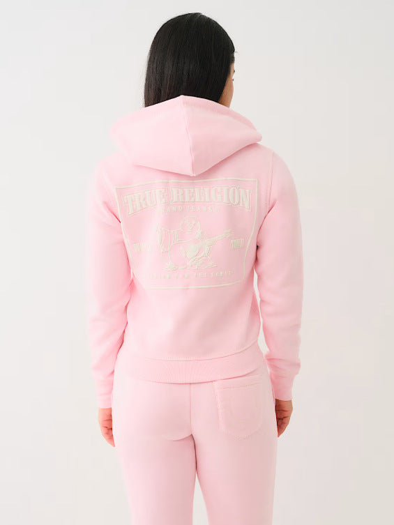 True Religion Vintage Stitch Zip Crop Hoodie Flare Pant Tracksuit Set