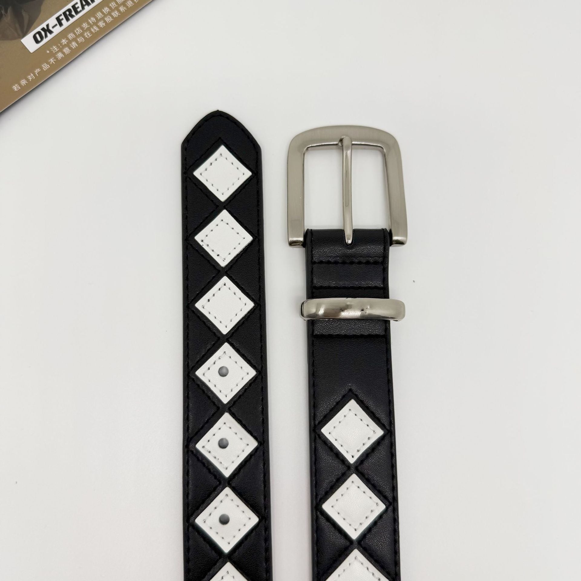 Stussy Black White Checkerboard Leather Belt Streetwear Unisex