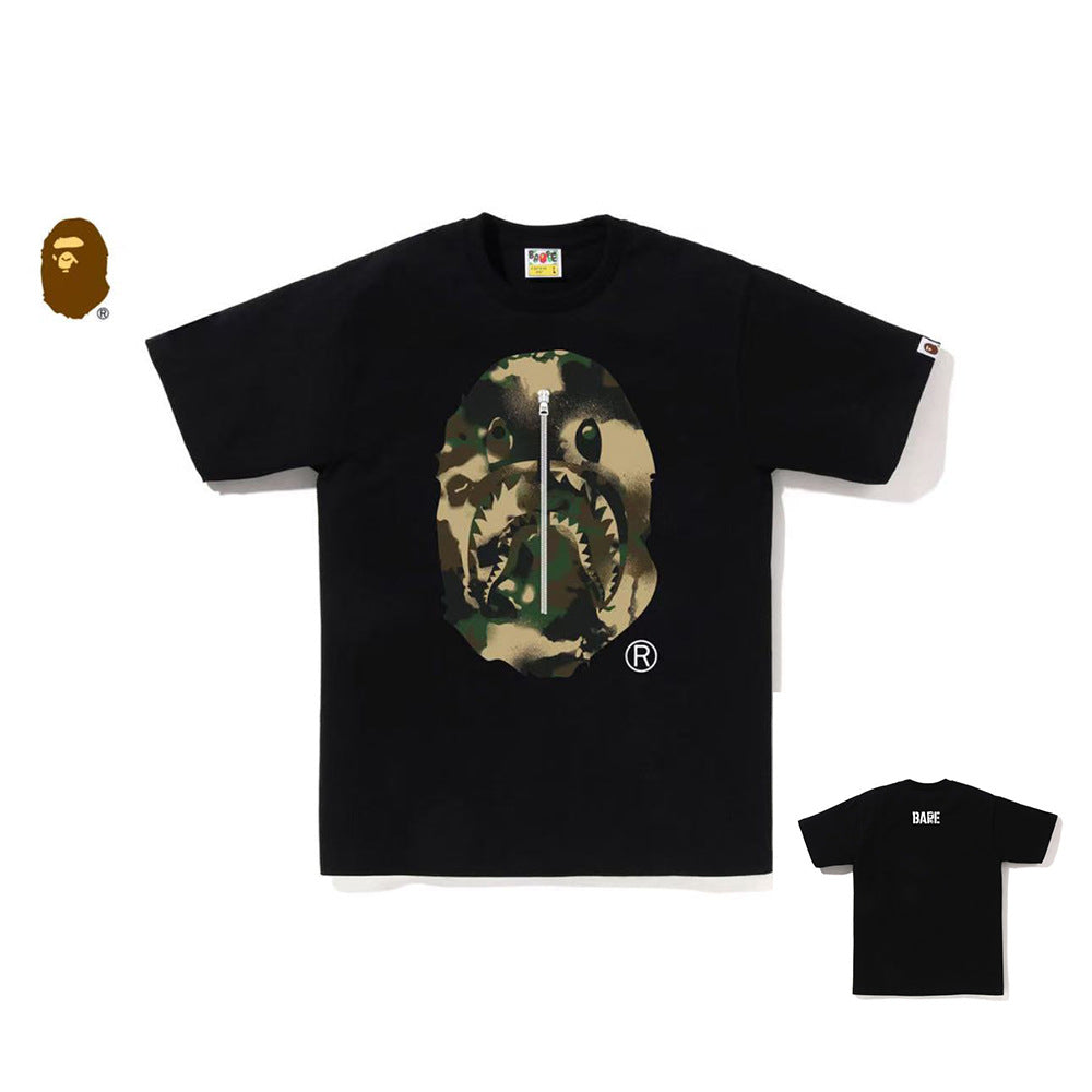 BAPE Shark Ape Head Camo Print Crew Neck Short Sleeve T‑Shirt Unisex