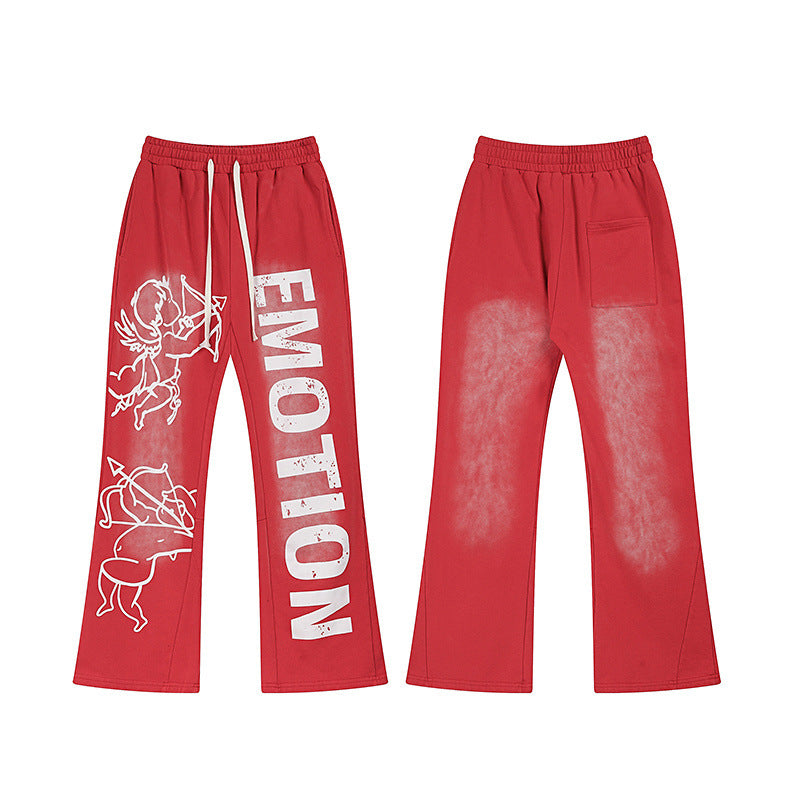 MIXED EMOTION Cupid Letter Print Casual Flare Pants Unisex