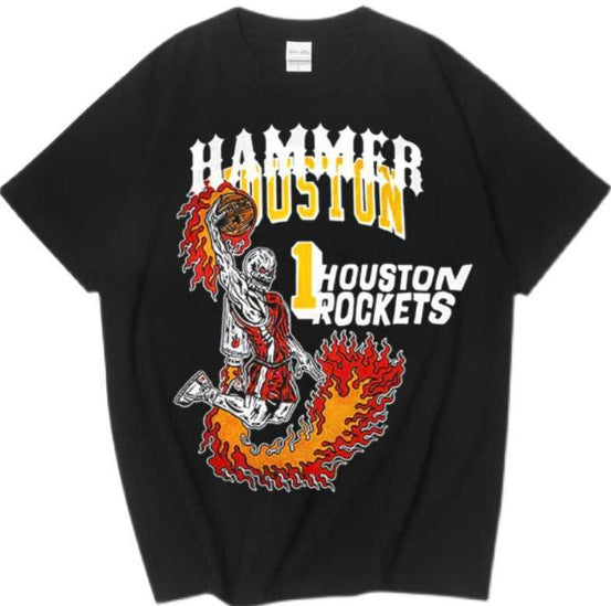 Vintage NBA Team Skelett Grafik Unisex Oversized Streetwear Baumwoll T-Shirt