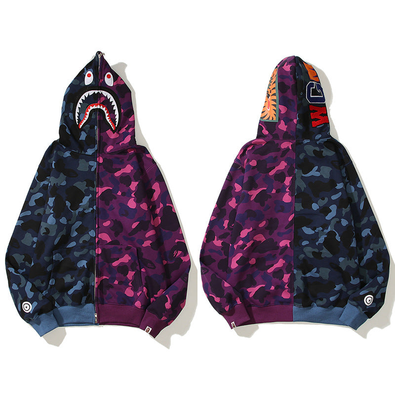 BAPE Shark Camo Print Full Zip Streetwear Hoodie Unisex
