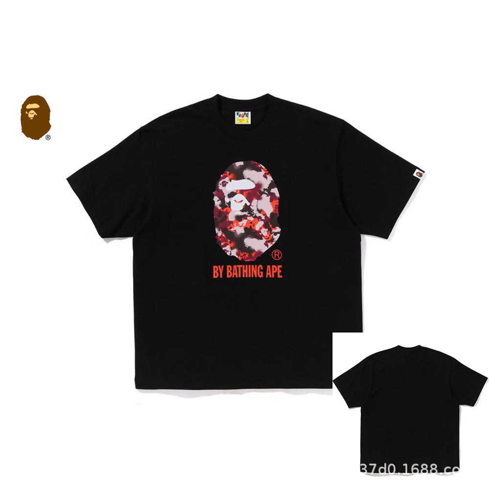 BAPE Shark Ape Head Camo Print Crew Neck Short Sleeve T‑Shirt Unisex