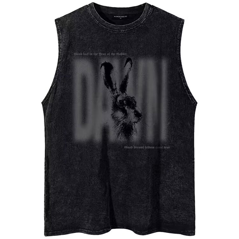 Vintage Washed Cotton Tank Top Men Retro Graphic Sleeveless Vest