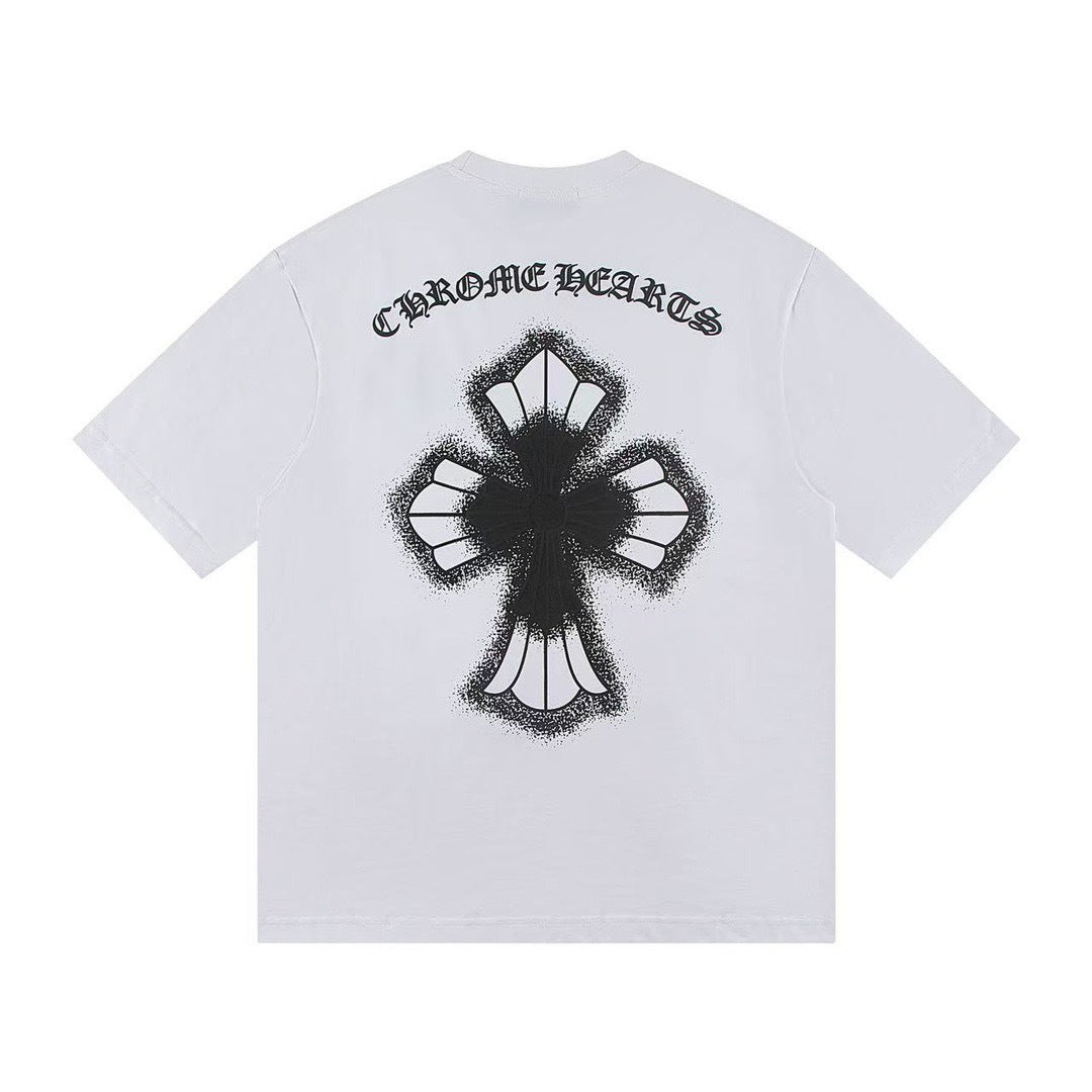 Chrome Hearts Color Sanskrit Cross Print Short Tee Unisex Y2K