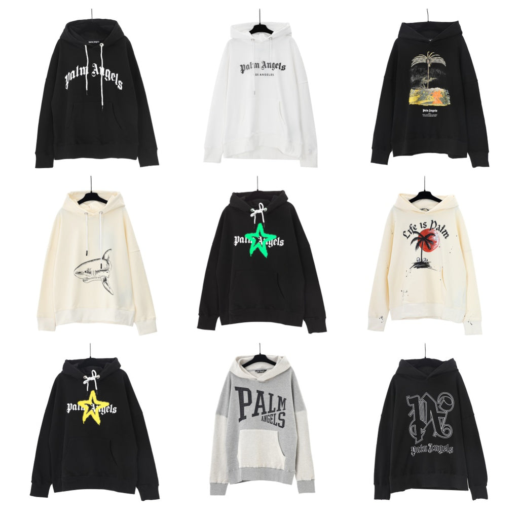 Palm Angels Logo Print Casual Unisex Pullover Hoodie