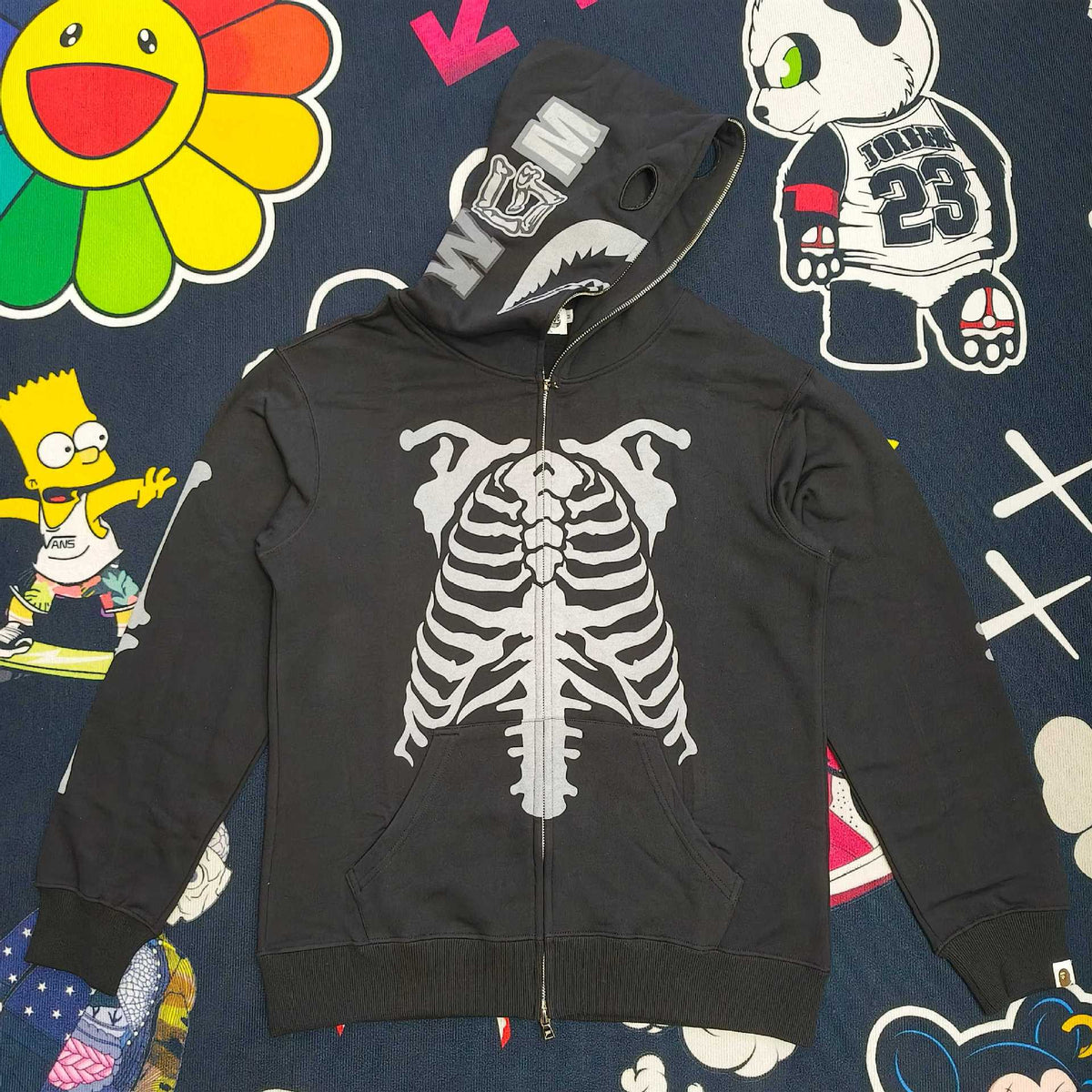 BAPE Skeleton Shark Heavy Washed Full Zip Hoodie