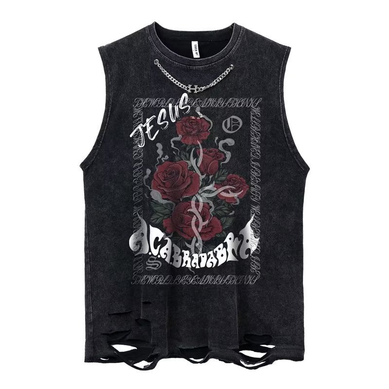 Vintage Washed Ripped Tank Mens Loose Hip Hop Sleeveless Vest