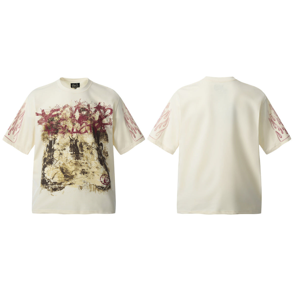 Hellstar Multi‑Graphic Vintage Washed Oversized Tee Streetwear