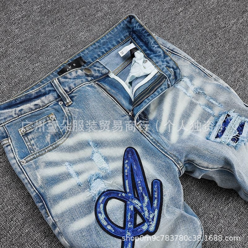 Amiri Patch Distressed Paint‑Splash Slim Fit Denim Jeans Unisex