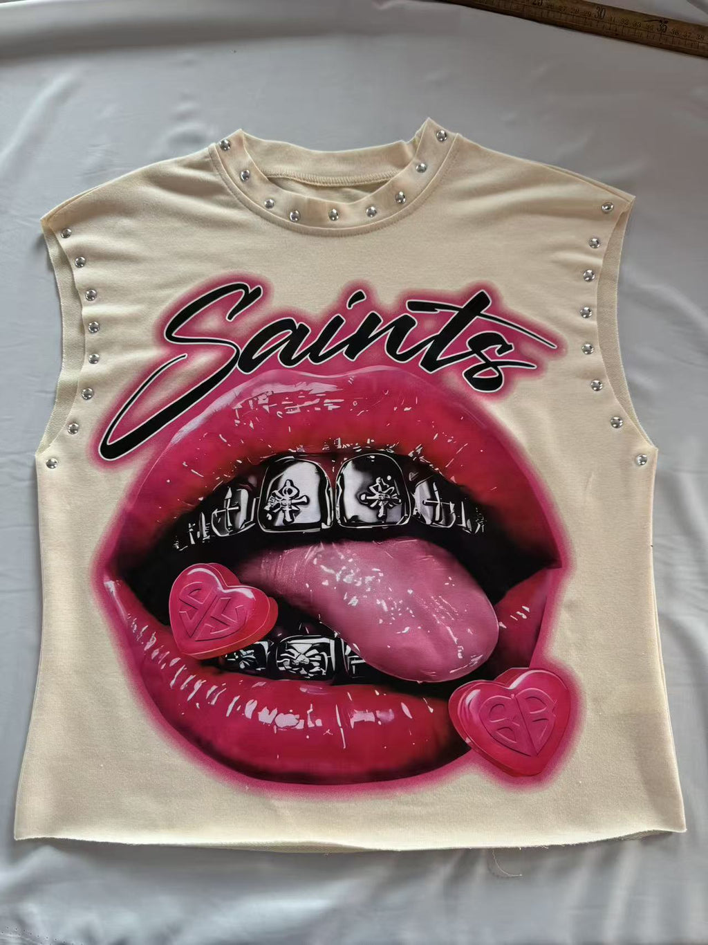 Vintage Multi Graphic Rivet Sleeveless Crop Tank Top