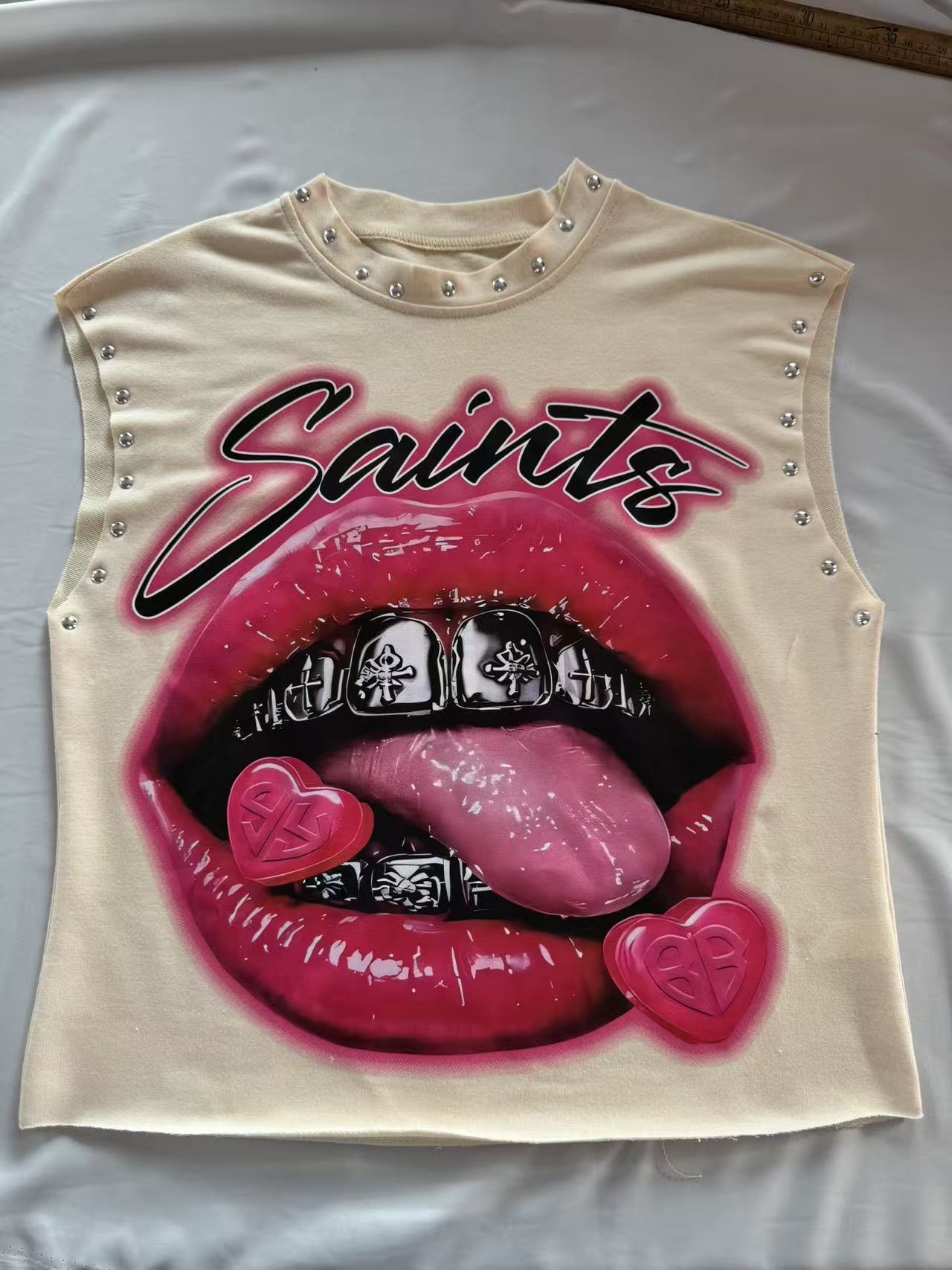 Vintage Multi Graphic Rivet Sleeveless Crop Tank Top
