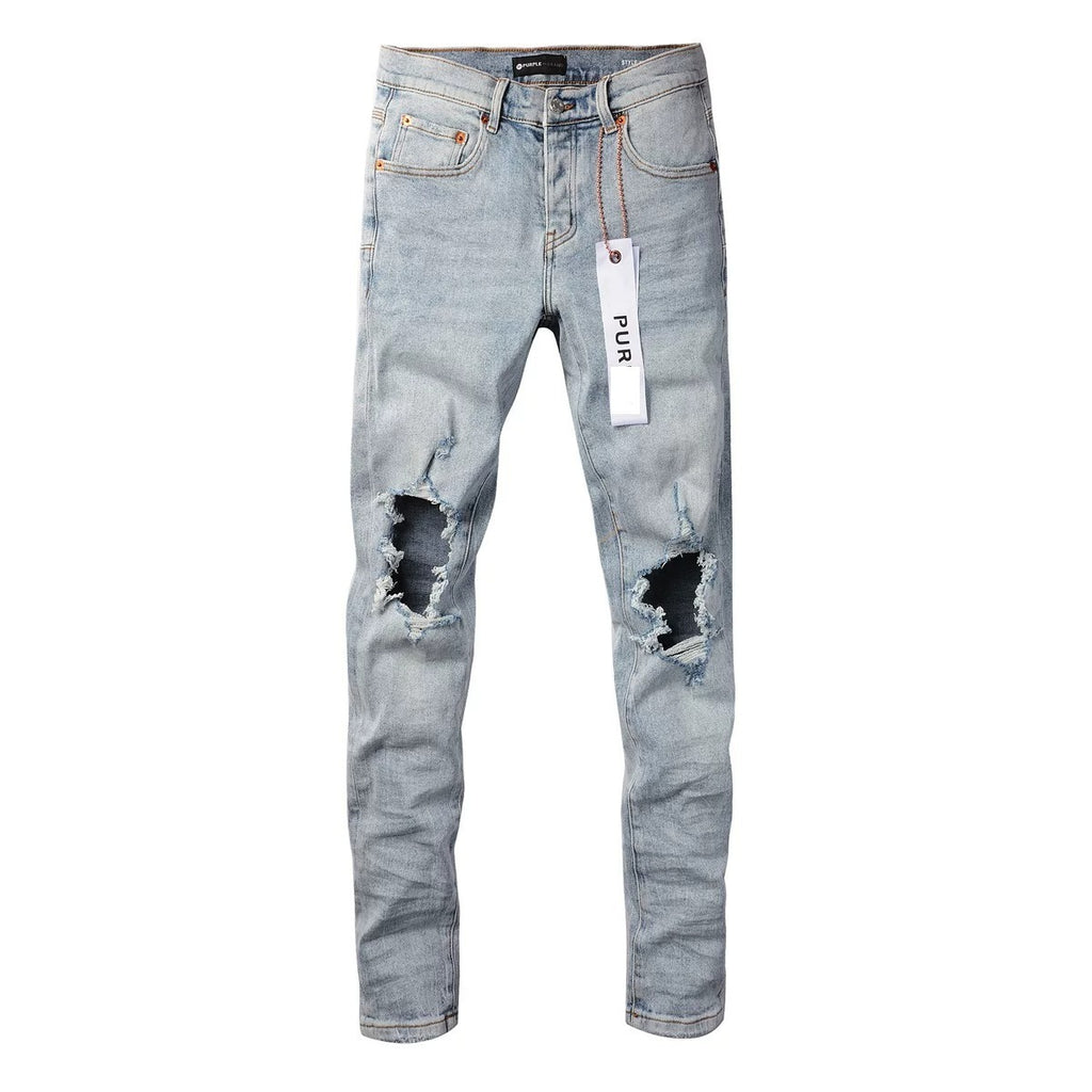 Purple Brand Men Stretch Skinny Ripped Printed Embroidered Denim Jeans