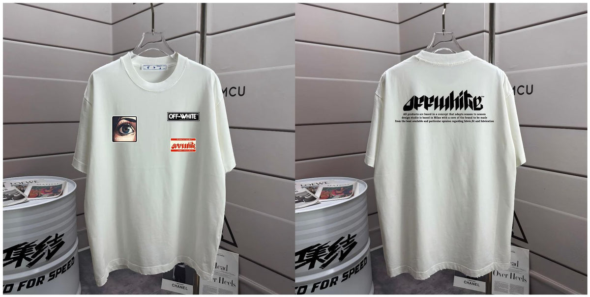 Off-White Washed Distressed Crew Neck Short Sleeve T Shirt Unisex