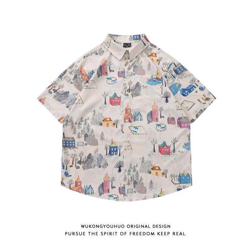 Mens Tropical Hawaiian Floral Loose Short Sleeve Summer Shirt 8002-8034