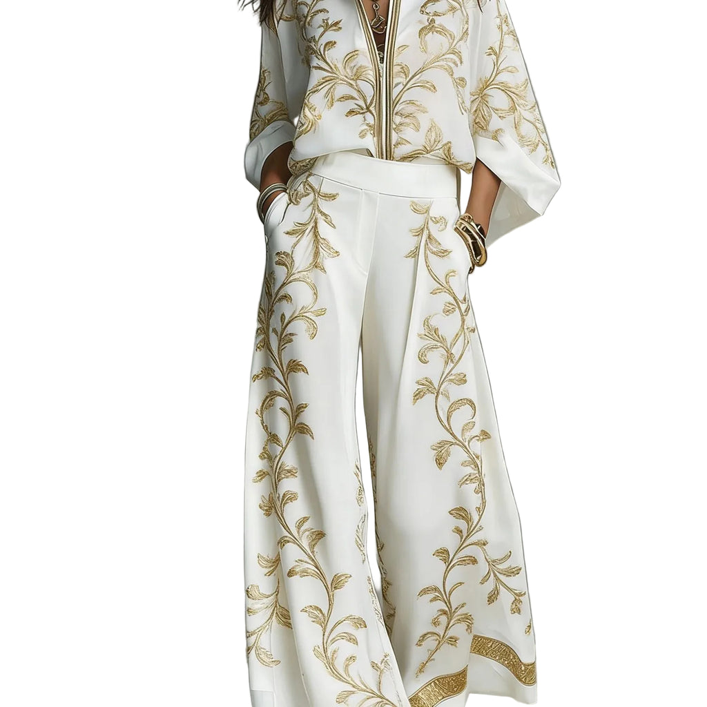 Boho Floral Wide Leg Beach Two Piece Pant Set