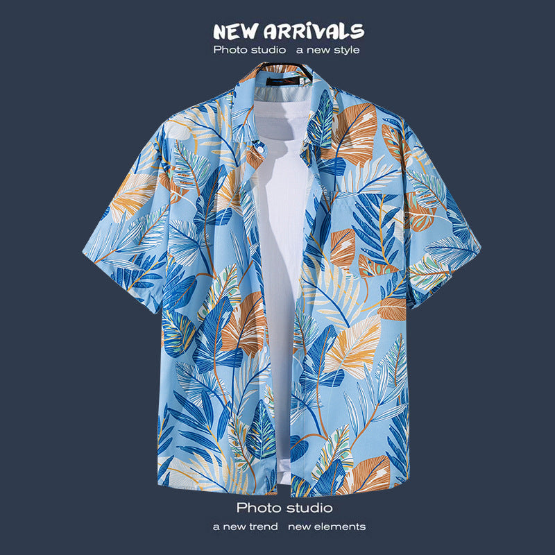 Mens Vintage Tropical Hawaiian Floral Loose Short Sleeve Beach Shirt