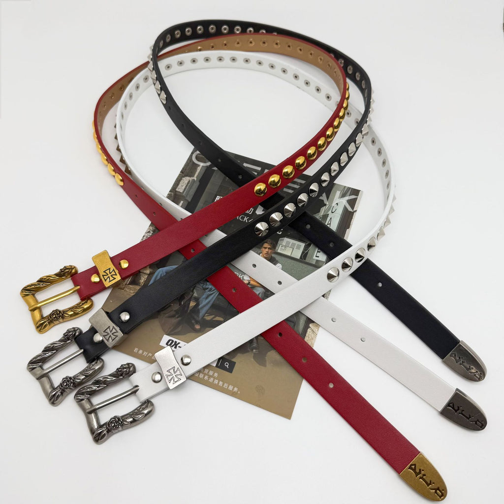 ERD Punk Stud Cross Metal Buckle Vintage Narrow Belt Y2K Unisex