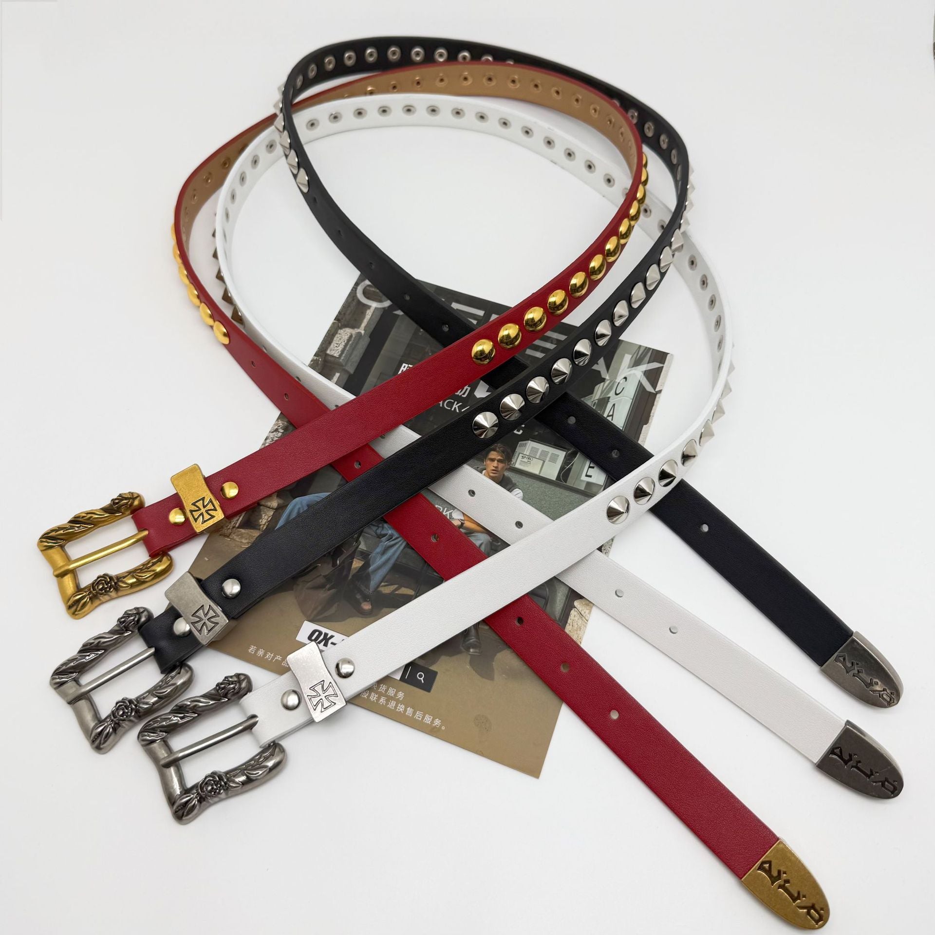 ERD Punk Stud Cross Metal Buckle Vintage Narrow Belt Y2K Unisex