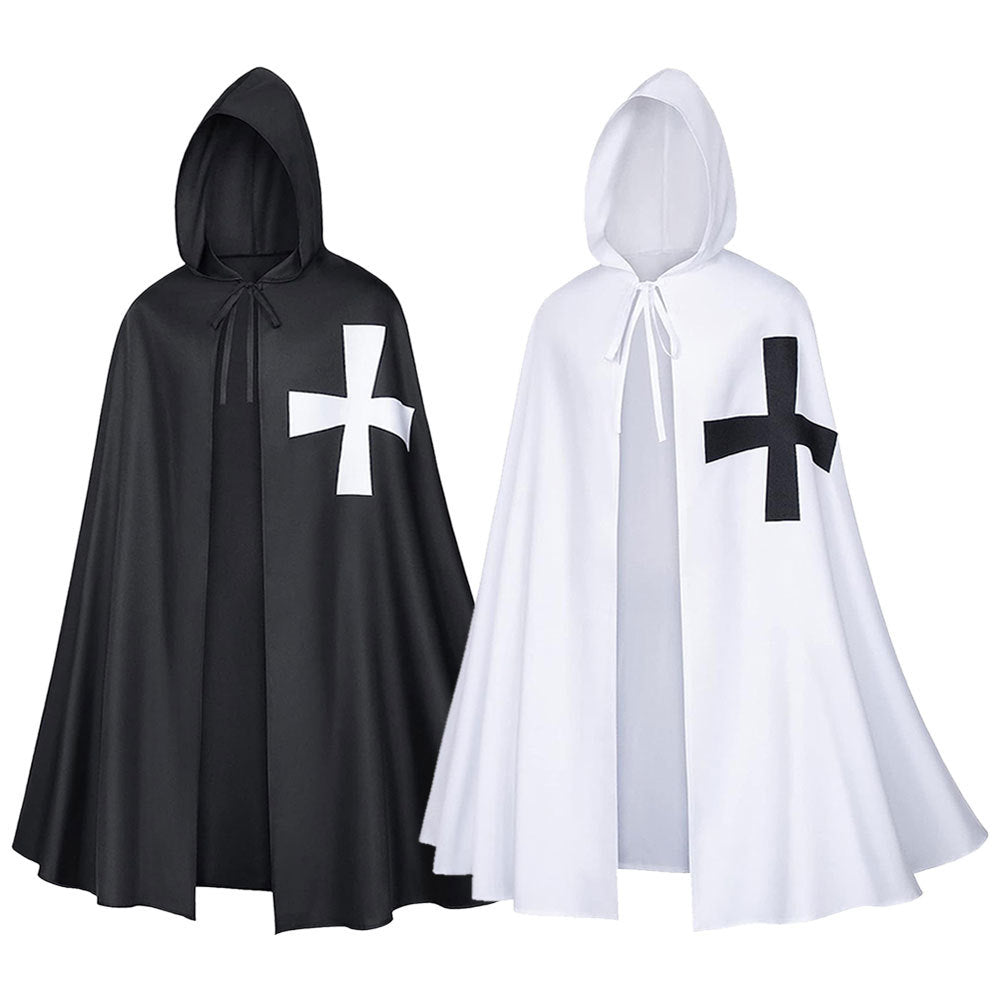 Halloween Men Medieval Templar Knight Hooded Cape Cross Print Cloak