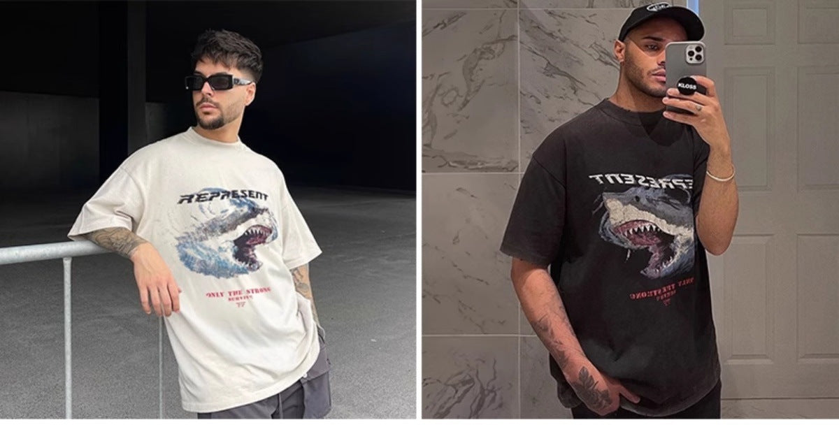 Represent Shark Washed Graphic Oversized Tee Streetwear Unisex