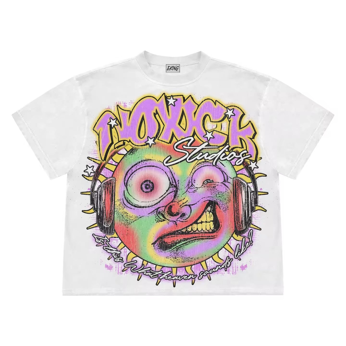 Noxick Studios Y2K Retro Porträt Oversized Vintage Baumwoll-T-Shirt